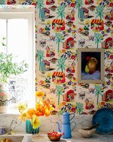 CARRETTO DEL CIBO Taupe Wallpaper (WP20835) by Mind The Gap | WP20835 | LA DOLCE VITA | 1 roll x 52x900 cm / 20.47x354.33in | 0.52m / 20.5in | 9m / 354in | 4.68sqm / 50sq ft | 70cm / 27.5in | Blue, Green, Yellow, Orange, Red, Turquoise, Cream | Non-woven Textured | Paste the wall | 1-roll in a box | Fabric Carolina | https://www.fabriccarolina.com/