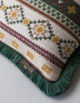 GAISSTEIN Cushion - Rectangular (LC40196) by Mind The Gap | LC40196 | TYROL APRES-SKI | 50 x 30 cm | Taupe, Light Green, Dark Green | Fringes all around | Duck feather | 40% Cotton, 27% Polyacrylic, 20% Wool, 13% Other Fibers | Fabric Carolina | https://www.fabriccarolina.com/