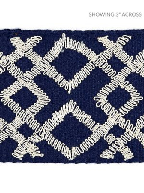 <p>Lattice Tape Indigo SCT32950004 by Scalamandre Trim</p><p><strong>Required Minimum Quantity Purchase: Fabrics by the yard 1 YARD MINIMUM </p><p>Book: MODERN LUXURY</p><p>Content: 70% COTTON 30% VISCOSE</p><p>Origin: INDIA</p><p>Performance: LIGHT DUTY</p><p>Repeat: Horizontal: 3.75" and Vertical: </p><p>Width: 2.75</p>