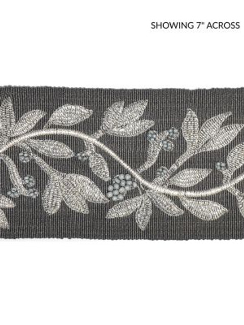 <p>Laurel Embroidered Tape Charcoal SCT32920004 by Scalamandre Trim</p><p><strong>Required Minimum Quantity Purchase: Fabrics by the yard 1 YARD MINIMUM </p><p>Book: MODERN LUXURY</p><p>Content: 50% VISCOSE 35% GLASS 15% METALLIC</p><p>Origin: INDIA</p><p>Performance: LIGHT DUTY</p><p>Repeat: Horizontal: 7.5" and Vertical: </p><p>Width: 3.75</p>