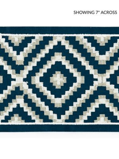 <p>Medina Embroidered Tape Indigo SCT33060004 by Scalamandre Trim</p><p><strong>Required Minimum Quantity Purchase: Fabrics by the yard 1 YARD MINIMUM </p><p>Book: LA BOHEME</p><p>Content: 55% COTTON 37% VISCOSE 8% SPUN POLYESTER</p><p>Origin: INDIA</p><p>Performance: LIGHT DUTY</p><p>Repeat: Horizontal: 5" and Vertical: </p><p>Width: 5.5</p>