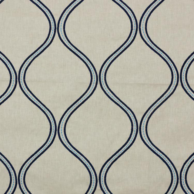 Stitchery Trellis Cobalt by RM CoCo Fabric 2018 Spring - Prive Collection 60% Poly 40% Cot Emb: 100% Poly - Dry clean only Horizontal: 9 and Vertical: 11.5 55 - Fabric Carolina -