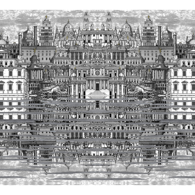 Riflesso Black/White by Cole & Son Wallcovering COLE & SON FORNASETTI SENZA TEMPO PAPER - 100% United Kingdom - Horizontal: 55.1 and Vertical: 50.2 55.1 - Fabric Carolina -