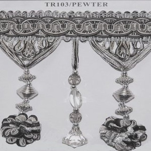 Tr103 Pewter 50-37-47 by Norbar Fabric 4 3/4" BEAD WITH TASSEL - Fabric Carolina -