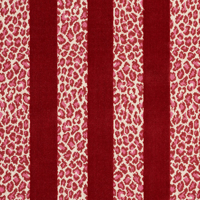 Guepard Stripe Velvet Red 77143 by Schumacher Fabric TIMOTHY CORRIGAN See Sample BELGIUM MEDIUM DUTY </p><p>Repeat: Horizontal: 13 1/2" and Vertical: 8 7/8" 54" (137CM) - Fabric Carolina -