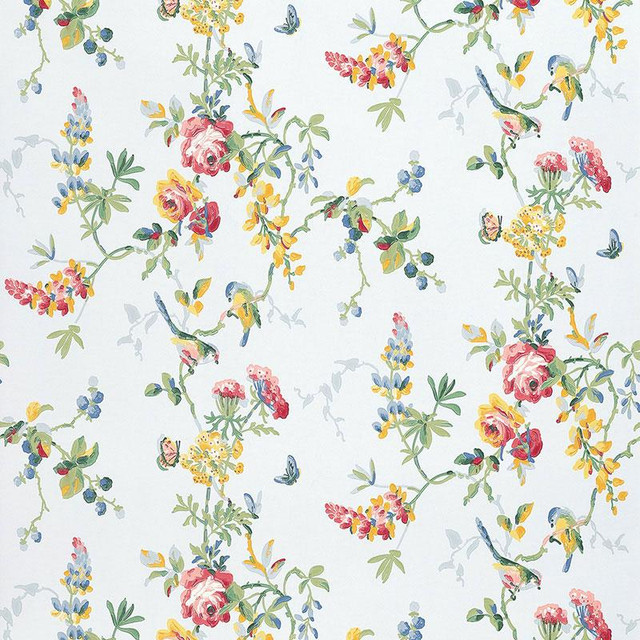 Chickadee Floral Sky 5004362 by Schumacher Wallpaper Greenhouse 27.0" - Fabric Carolina - Chickadee Floral Sky 5004362 by Schumacher Wallpaper Greenhouse 27.0" - Fabric Carolina -
