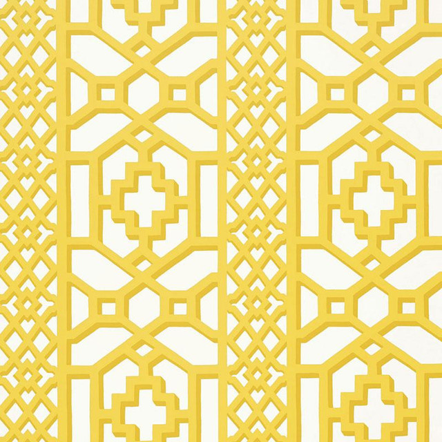 Zanzibar Trellis Canary 5006940 by Schumacher Wallpaper Print Happy 13.5" - Fabric Carolina -