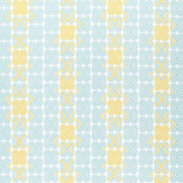 Jinx Aqua and Sunshine W74676 by Thibaut Fabric Thibaut Fabric Jinx Aqua and Sunshine W74676Fabric Festival 77% Poly (UV), 23% PCR Poly (UV) UNITED STATES </p><p>Repeat: V: 14.5 54 - Fabric Carolina -