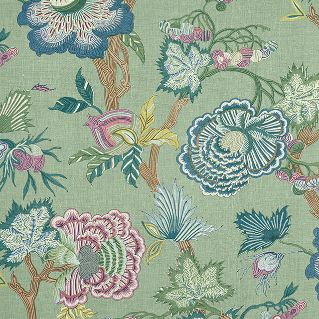 Indienne Jacobean Green T36416 by Thibaut Wallpaper - Fabric Carolina