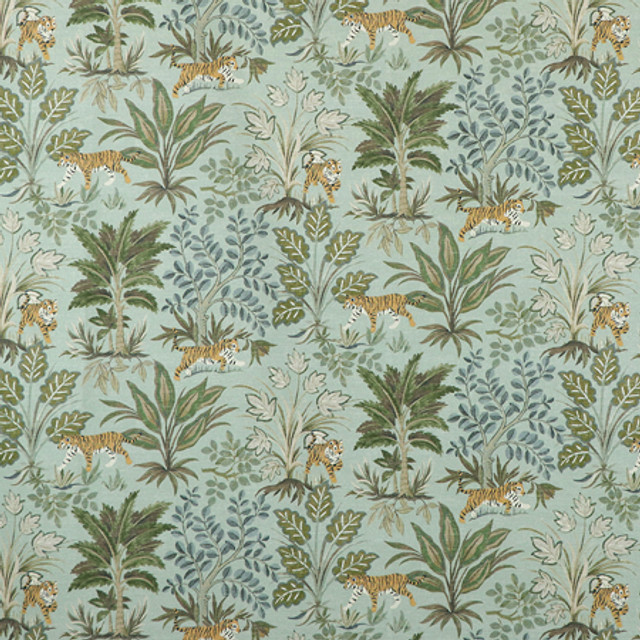 Tiger Hunt Seaspray by Carole Fabric Misty Glen 55% Linen, 45% Cotton Spain 13 1/2" V, 13 1/2" H HD 54"" - Fabric Carolina - Tiger Hunt Seaspray by Carole Fabric Misty Glen 55% Linen, 45% Cotton Spain 13 1/2" V, 13 1/2" H HD 54"" - Fabric Carolina -