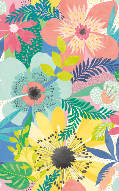 Janis Pastel Floral Riot Wallpaper by ohpopsi Concept Covers about 54.2 square feet 19.7-in by 33-ft long roll Unpasted 31.5 - Fabric Carolina -