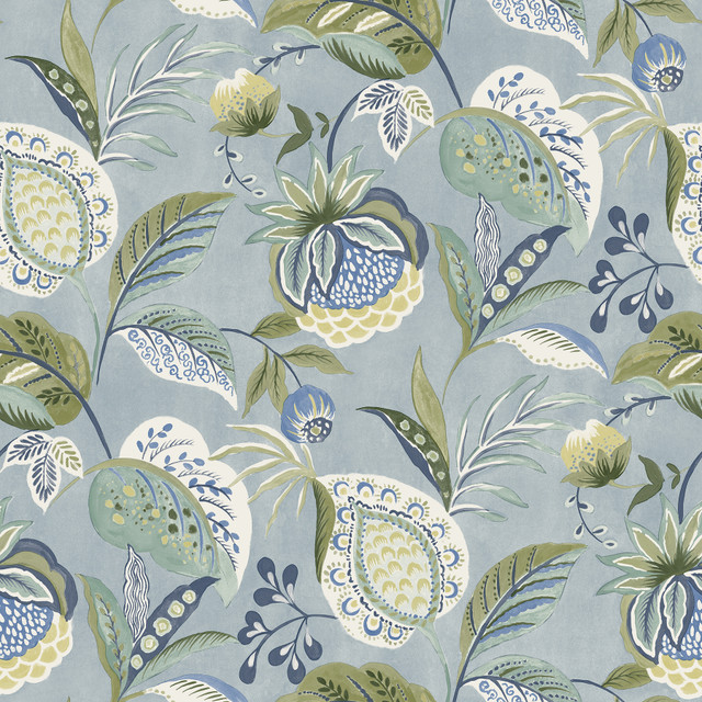 Bohemian Blue Jacobean Wallpaper by Chesapeake Kinfolk Covers about 56.4 square feet 20.5-in by 33-ft long roll Prepasted 20.5 - Fabric Carolina - Bohemian Blue Jacobean Wallpaper by Chesapeake Kinfolk Covers about 56.4 square feet 20.5-in by 33-ft long roll Prepasted 20.5 - Fabric Carolina -
