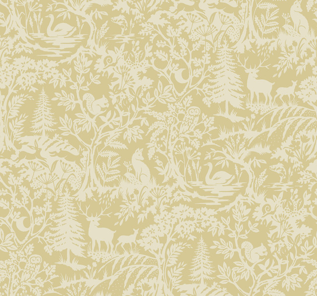 Alrick Mustard Forest Venture Wallpaper by Chesapeake Kinfolk Covers about 60.8 square feet 27-in by 27-ft long roll Prepasted 25.25 - Fabric Carolina -