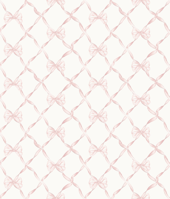 Baby Bow Faded Primrose Ribbon Trellis Wallpaper by A-Street Prints LoveShackFancy Covers about 56.4 square feet 20.5-in by 33-ft long roll Unpasted 16 - Fabric Carolina -