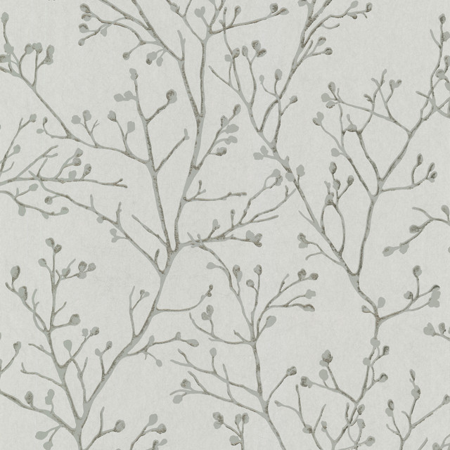 Koura Platinum Budding Branches Wallpaper by A-Street Prints Lustre Covers about 57.5 square feet 20.9-in by 33-ft long roll Unpasted 12.5 - Fabric Carolina -