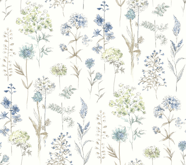 Bergamot Sea Green Wildflower Wallpaper by Chesapeake Wildflower Covers about 60.8 square feet 27-in by 27-ft long roll Prepasted 0 - Fabric Carolina - Bergamot Sea Green Wildflower Wallpaper by Chesapeake Wildflower Covers about 60.8 square feet 27-in by 27-ft long roll Prepasted 0 - Fabric Carolina -