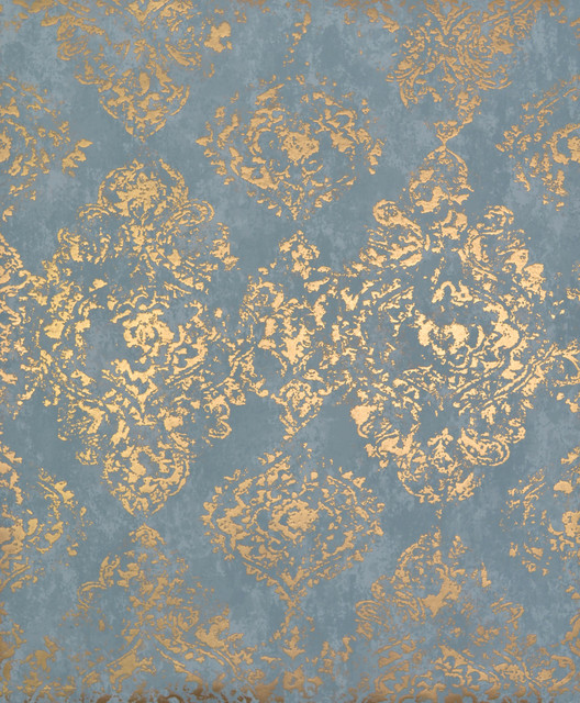 Stargazer Blue & Gold Wallpaper by York Wallcoverings Shimmering Finishes Covers about 56.9 square feet 20.8-in by 32.8-ft long roll Unpasted 25.2 - Fabric Carolina -