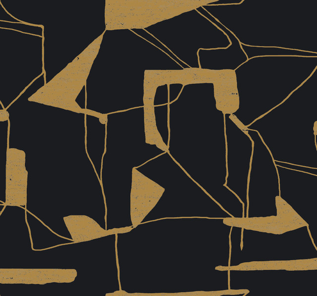 Abstract Geo Black & Gold Wallpaper by Antonina Vella Antonina Vella Modern Metals Second Edition Covers about 60.5 square feet 27-in by 26.9-ft long roll Unpasted 25.2 - Fabric Carolina - Abstract Geo Black & Gold Wallpaper by Antonina Vella Antonina Vella Modern Metals Second Edition Covers about 60.5 square feet 27-in by 26.9-ft long roll Unpasted 25.2 - Fabric Carolina -