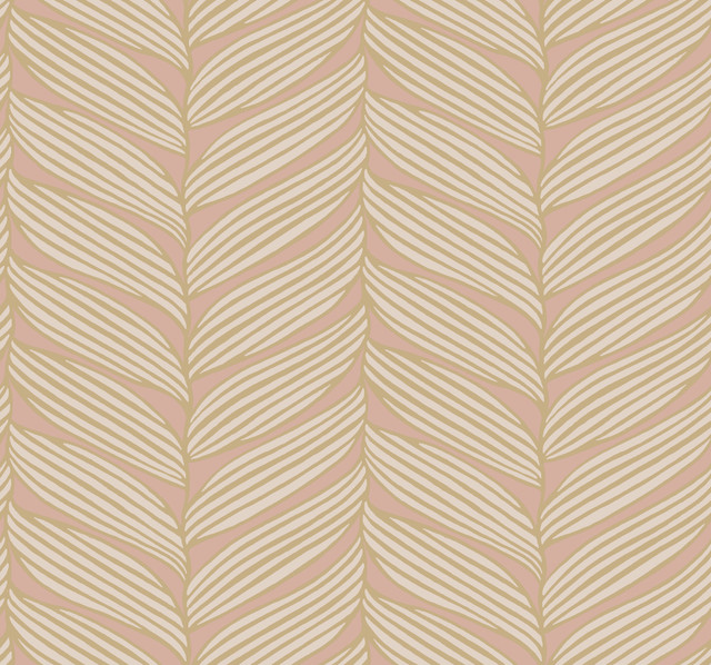 Luminous Leaves Blush & Gold Wallpaper by Antonina Vella Antonina Vella Modern Metals Second Edition Covers about 60.5 square feet 27-in by 26.9-ft long roll Unpasted 12.6 - Fabric Carolina - Luminous Leaves Blush & Gold Wallpaper by Antonina Vella Antonina Vella Modern Metals Second Edition Covers about 60.5 square feet 27-in by 26.9-ft long roll Unpasted 12.6 - Fabric Carolina -
