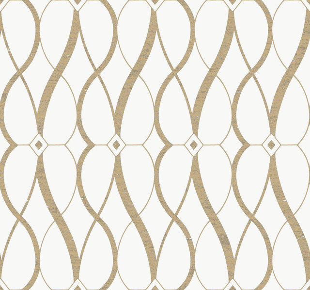 Graceful Geo Cream & Gold Wallpaper by Antonina Vella Antonina Vella Modern Metals Second Edition Covers about 60.5 square feet 27-in by 26.9-ft long roll Unpasted 25.2 - Fabric Carolina -