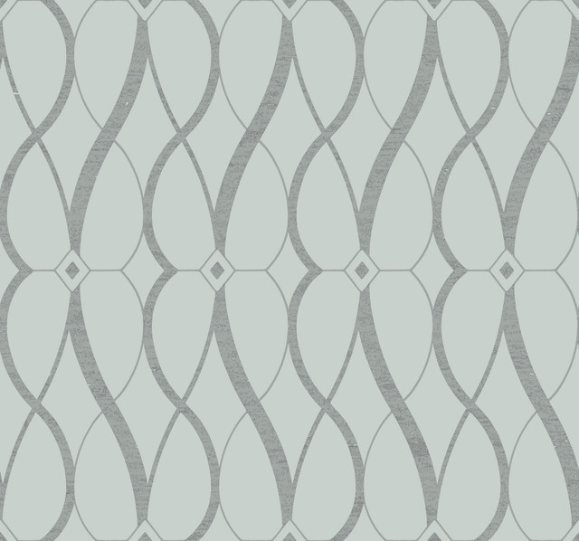 Graceful Geo Spa & Silver Wallpaper by Antonina Vella Antonina Vella Modern Metals Second Edition Covers about 60.5 square feet 27-in by 26.9-ft long roll Unpasted 25.2 - Fabric Carolina -