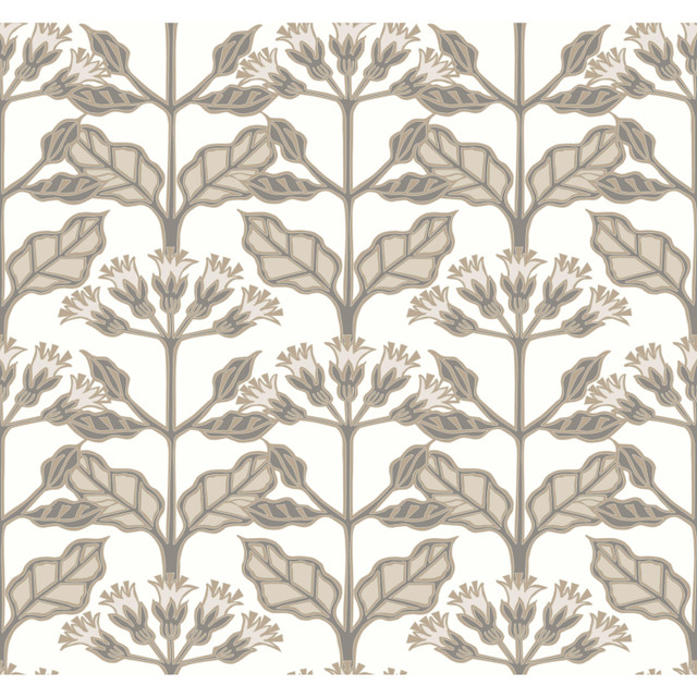 Tracery Blooms White Wallpaper by Ronald Redding Arts and Crafts Covers about 60.8 square feet 27-in by 27-ft long roll Unpasted 25.25 - Fabric Carolina -