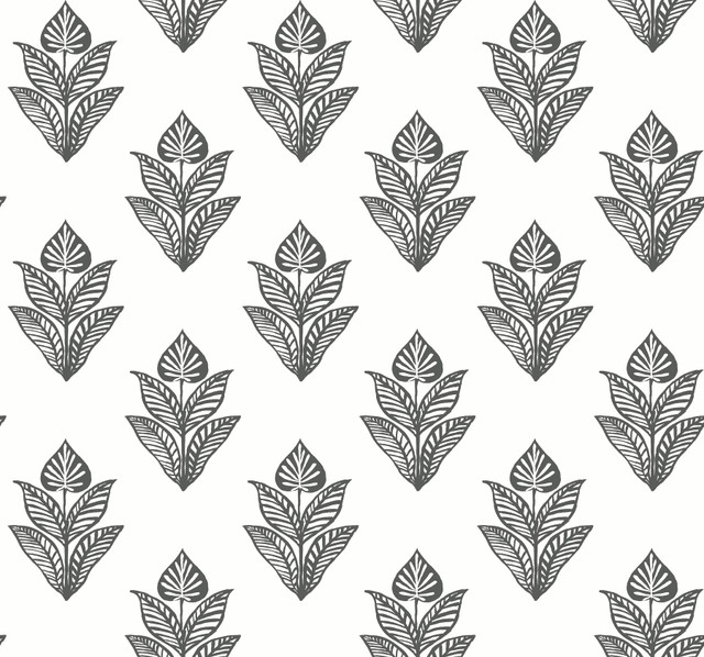 Lotus Motif Black & White Wallpaper by Inspired by Color Black & White Resource Library Covers about 60.8 square feet 27-in by 27-ft long roll Prepasted 25.25 - Fabric Carolina -
