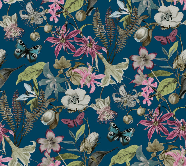 Butterfly House Navy Wallpaper by York Wallcoverings Blooms Covers about 60.8 square feet 27-in by 27-ft long roll Unpasted 24 - Fabric Carolina - Butterfly House Navy Wallpaper by York Wallcoverings Blooms Covers about 60.8 square feet 27-in by 27-ft long roll Unpasted 24 - Fabric Carolina -