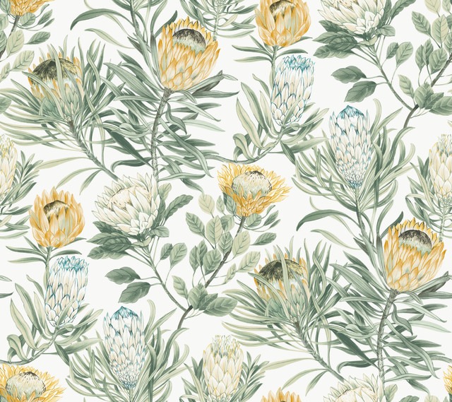 Protea White & Yellow Wallpaper by York Wallcoverings Blooms Covers about 60.8 square feet 27-in by 27-ft long roll Unpasted 24 - Fabric Carolina - Protea White & Yellow Wallpaper by York Wallcoverings Blooms Covers about 60.8 square feet 27-in by 27-ft long roll Unpasted 24 - Fabric Carolina -
