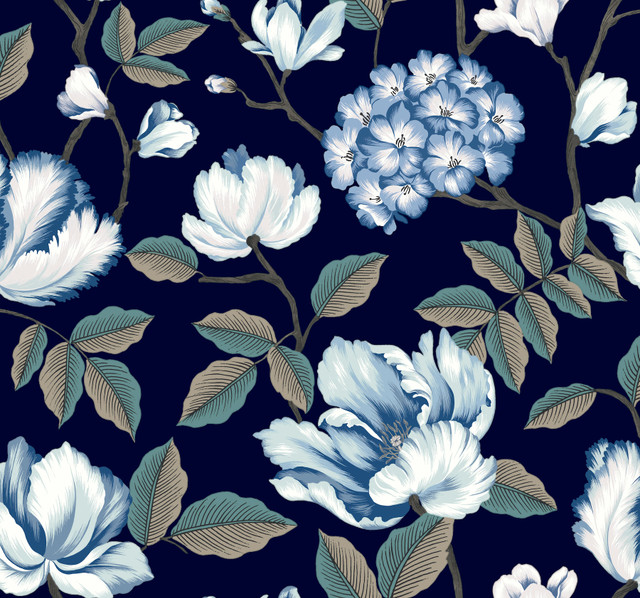 Morning Garden Navy Wallpaper by Inspired by Color Blues II Covers about 60.8 square feet 27-in by 27-ft long roll Prepasted 25.25 - Fabric Carolina - Morning Garden Navy Wallpaper by Inspired by Color Blues II Covers about 60.8 square feet 27-in by 27-ft long roll Prepasted 25.25 - Fabric Carolina -