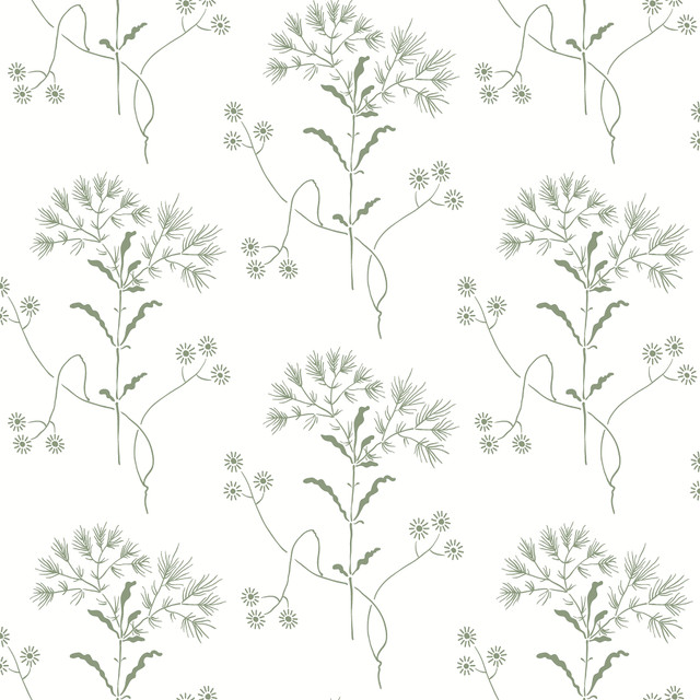Wildflower Green Wallpaper by Magnolia Home Magnolia Home Covers about 34.2 square feet 20.5-in by 20-ft long roll Peel & Stick 10.25 - Fabric Carolina -