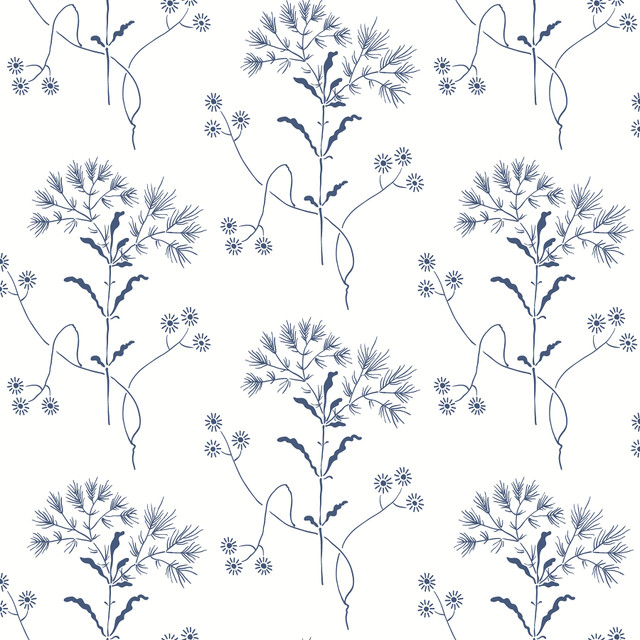 Wildflower Navy Wallpaper by Magnolia Home Magnolia Home Covers about 34.2 square feet 20.5-in by 20-ft long roll Peel & Stick 10.25 - Fabric Carolina -