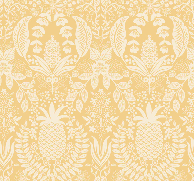Pineapple Damask Yellow Wallpaper by Rifle Paper Co. Rifle Paper Co. 3rd Edition Covers about 60.8 square feet 27-in by 27-ft long roll Unpasted 25.25 - Fabric Carolina -