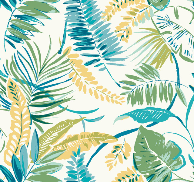 Tropical Toss Aqua & Yellow Wallpaper by York Wallcoverings Tropics Resource Library Covers about 60.8 square feet 27-in by 27-ft long roll Prepasted 25.25 - Fabric Carolina - Tropical Toss Aqua & Yellow Wallpaper by York Wallcoverings Tropics Resource Library Covers about 60.8 square feet 27-in by 27-ft long roll Prepasted 25.25 - Fabric Carolina -