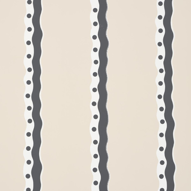 Rousseau Stripe Noir & Cream 5015742 by Schumacher Wallpaper Domino Effect 13.5" - Fabric Carolina -