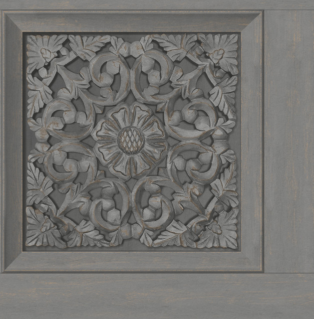 Albie Dark Grey Carved Panel Wallpaper by Fine Decor Medley Covers about 56.4 square feet 20.5-in by 33-ft long roll Unpasted 20.9 - Fabric Carolina -