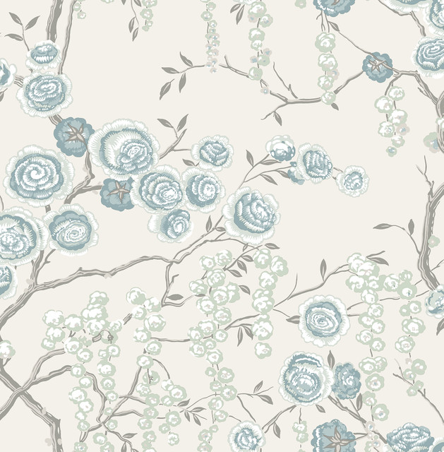 Aqua Peony Tree Wallpaper by A-Street Prints Signature by Sarah Richardson Covers about 56.4 square feet 20.5-in by 33-ft long roll Unpasted 10.4 - Fabric Carolina - Aqua Peony Tree Wallpaper by A-Street Prints Signature by Sarah Richardson Covers about 56.4 square feet 20.5-in by 33-ft long roll Unpasted 10.4 - Fabric Carolina -