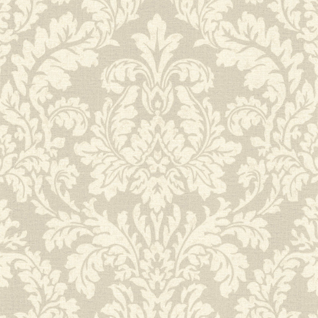 Honor Beige Damask Wallpaper by Advantage Neutral Black White Covers about 56.4 square feet 20.5-in by 33-ft long roll Unpasted 20.9 - Fabric Carolina -