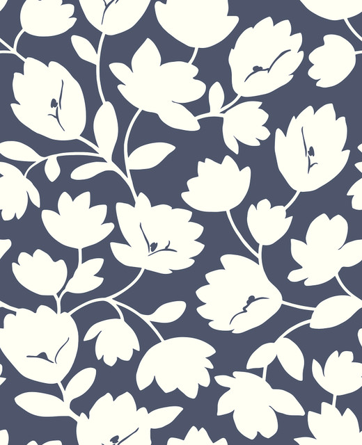 Astrid Navy Floral Wallpaper by A-Street Prints Habitat Covers about 56.4 square feet 20.5-in by 33-ft long roll Unpasted 25.2 - Fabric Carolina -