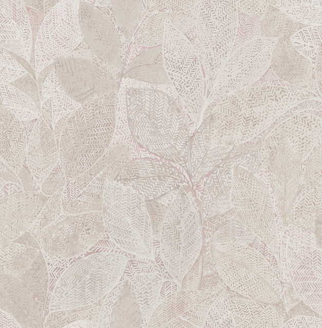 Niabi Pink Leaves Wallpaper by Brewster For Your Bath III Covers about 56.4 square feet 20.5-in by 33-ft long roll Unpasted 3.75 - Fabric Carolina -