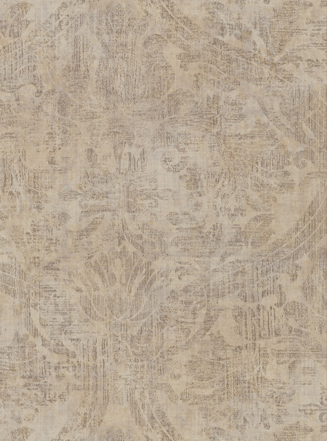 Abigail Khaki Damask Wallpaper by Warner Warner Textures X Covers about 60.8 square feet 27-in by 27-ft long roll Unpasted 24 - Fabric Carolina -