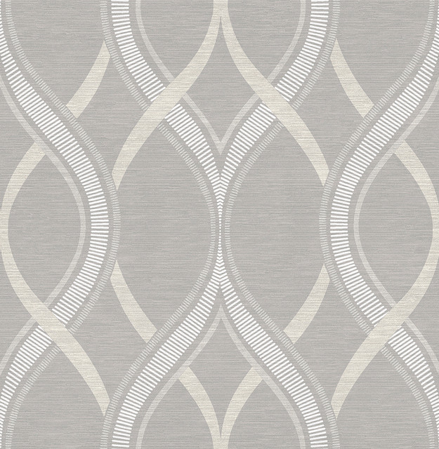 Frequency Grey Ogee Wallpaper by A-Street Prints Symetrie Covers about 56.4 square feet 20.5-in by 33-ft long roll Unpasted 20.9 - Fabric Carolina -