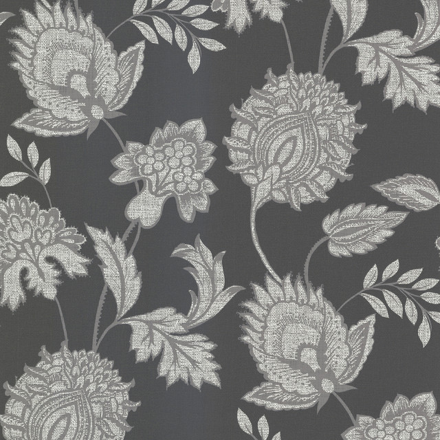 Danfi Black Jacobeans Wallpaper by Eijffinger Savor Covers about 56.4 square feet 20.5-in by 33-ft long roll Unpasted 25 - Fabric Carolina -
