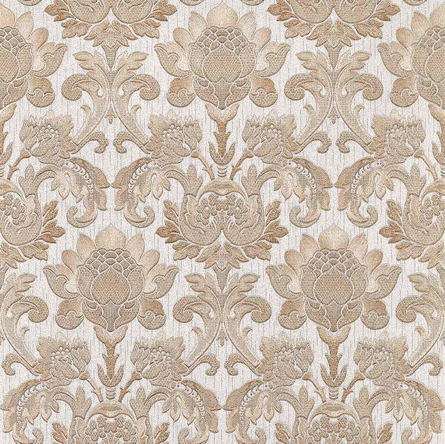 Dis Scudo Beige Damask Wallpaper by Brewster Regent Covers about 57.8 square feet 21-in by 33-ft long roll Unpasted 21 - Fabric Carolina -