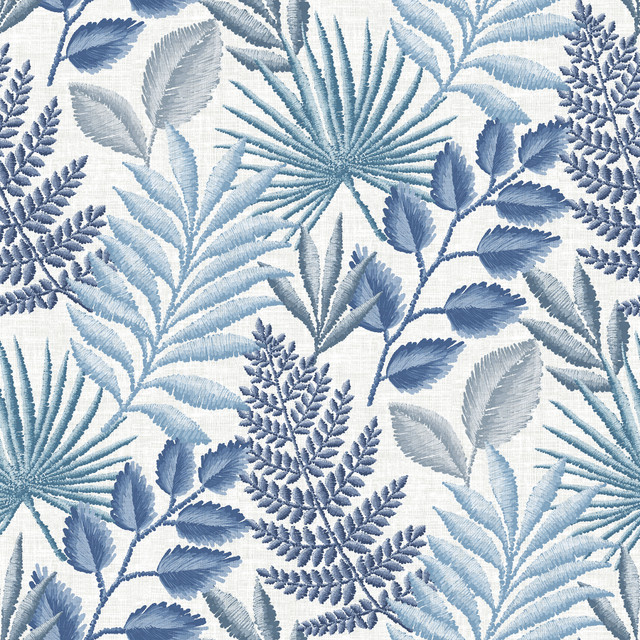 Palomas Blue Botanical Wallpaper by A-Street Prints Perennial Covers about 60.8 square feet 27-in by 27-ft long roll Unpasted 27 - Fabric Carolina -