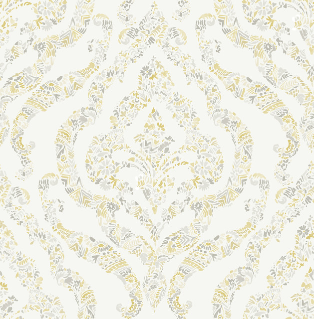 Featherton Mustard Floral Damask Wallpaper by A-Street Prints Perennial Covers about 56.4 square feet 20.5-in by 33-ft long roll Unpasted 20.9 - Fabric Carolina -