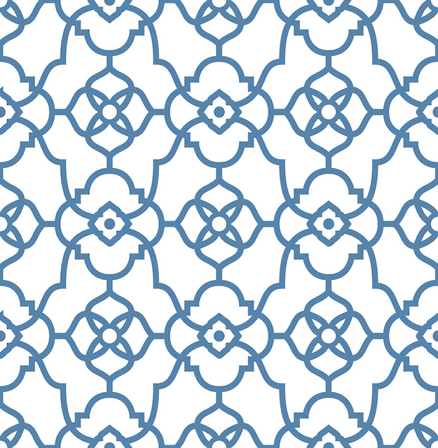 Atrium Blue Trellis Wallpaper by A-Street Prints Mirabelle Covers about 56.4 square feet 20.5-in by 33-ft long roll Unpasted 10.5 - Fabric Carolina -