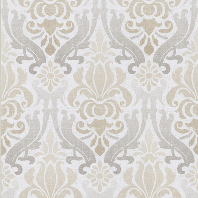 Aquitaine Taupe Nouveau Damask Wallpaper by Kenneth James Luna Covers about 56.4 square feet 20.5-in by 33-ft long roll Unpasted 21 - Fabric Carolina -
