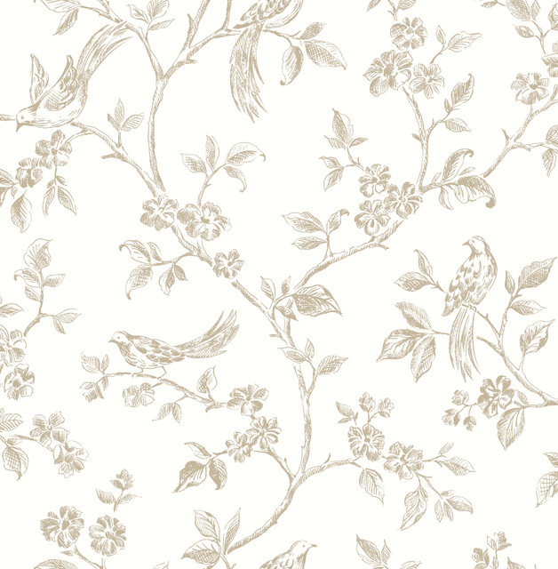 Ray Taupe Bird Trail Wallpaper by Advantage Kitchen Covers about 56.4 square feet 20.5-in by 33-ft long roll Unpasted 10.4 - Fabric Carolina -