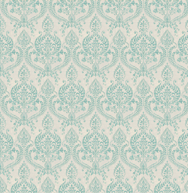 Waverly Turquoise Petite Damask Wallpaper by A-Street Prints Kismet Covers about 56.4 square feet 20.5-in by 33-ft long roll Unpasted 10.5 - Fabric Carolina -